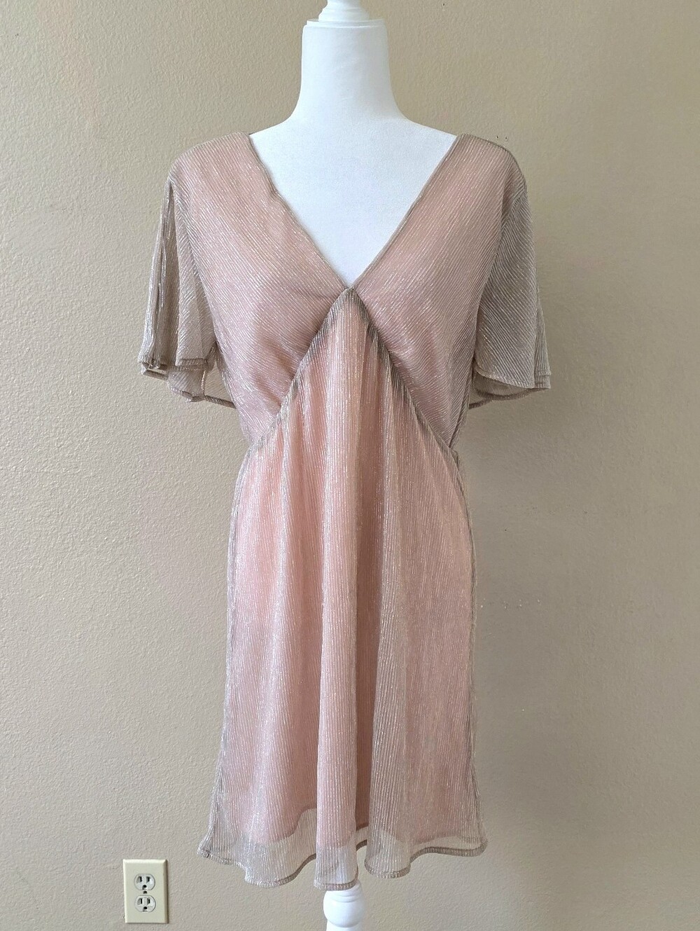 Francesca's Addison Pink Gold Metallic Mini Dress - Size Large